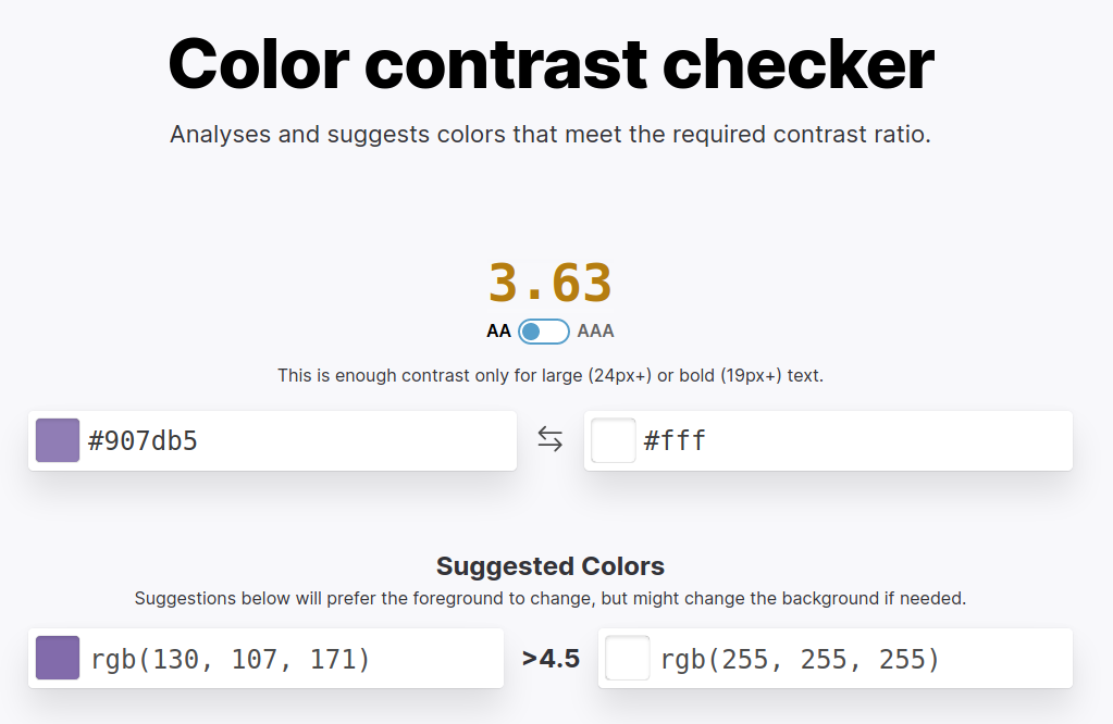 screenshot of the Color contrast checker