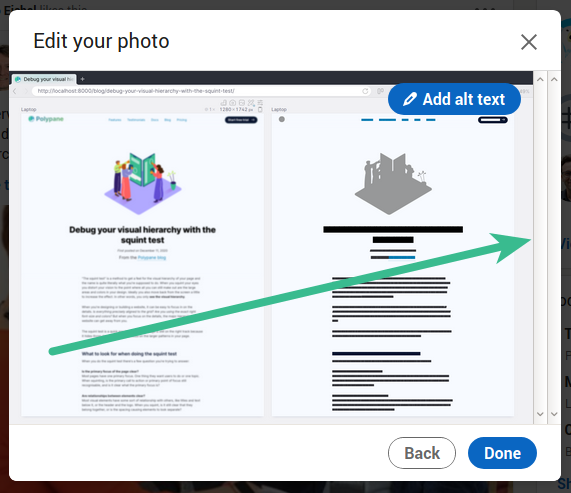 LinkedIn Post Creator Image overview showing two disabled scroll bars